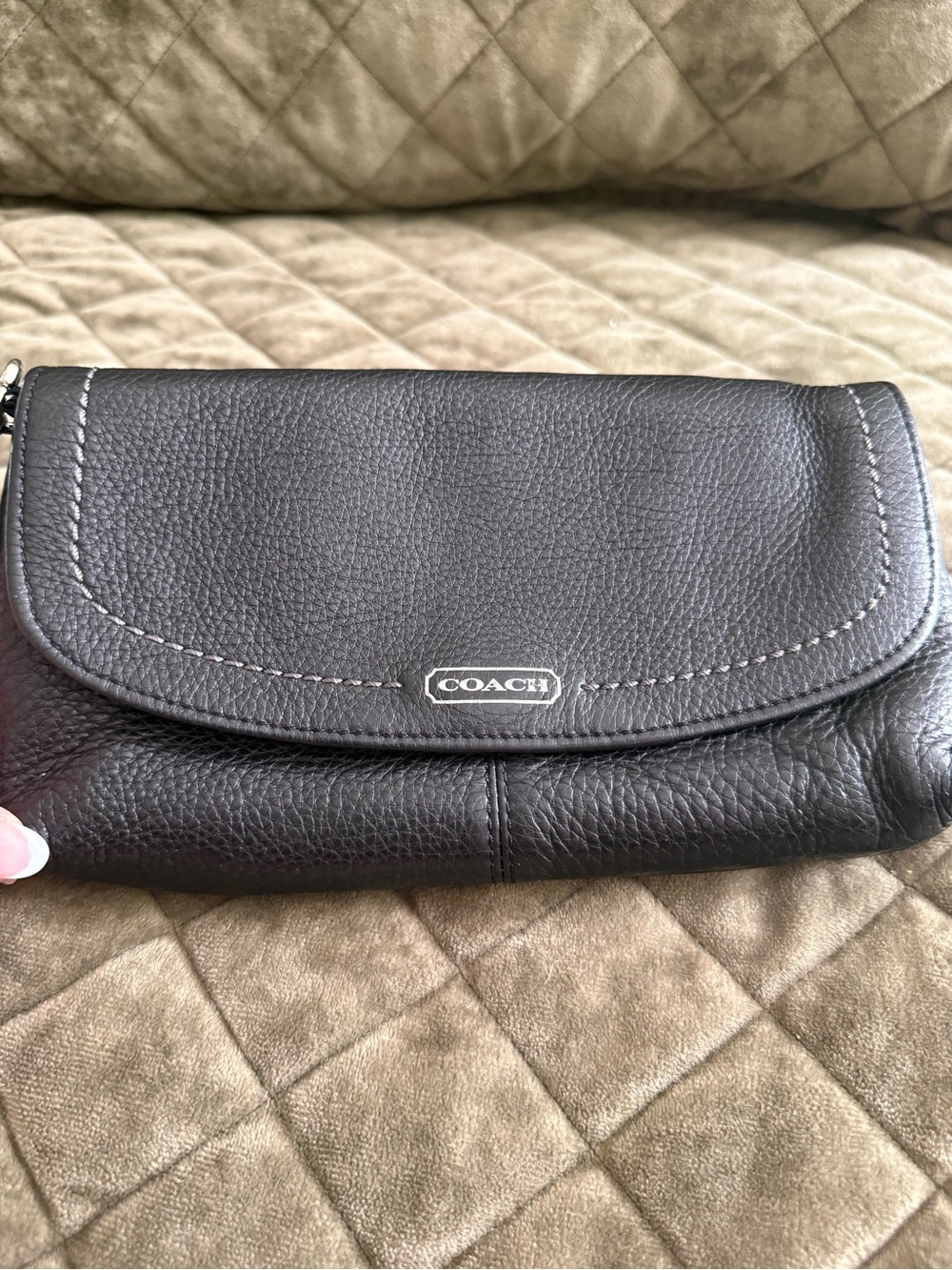 Coach Vintage Black Pebbled Leather Flap Wristlet Clutch Bag